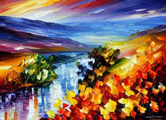 Image similar to palette knife painting of a rocky landscape, muted colors, by Misun Afremov by Joshua Davison, by Justyna Kopania, by Joseph Lee