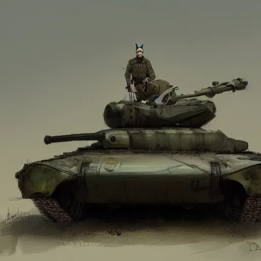Image similar to cute caracal on a tank, portrait, jakub rozalski, dark colours, dieselpunk, artstation
