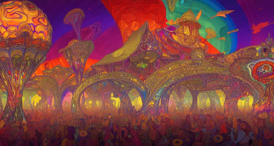 Image similar to An extremely psychedelic map illustration of the black rock city at night, colorful, surreal, dramatic lighting, magic mushrooms, psilocybin, LSD, map, detailed, intricate, elegant, highly detailed, digital painting, artstation, smooth, sharp focus, illustration, art by Krenz Cushart and Artem Demura and alphonse mucha