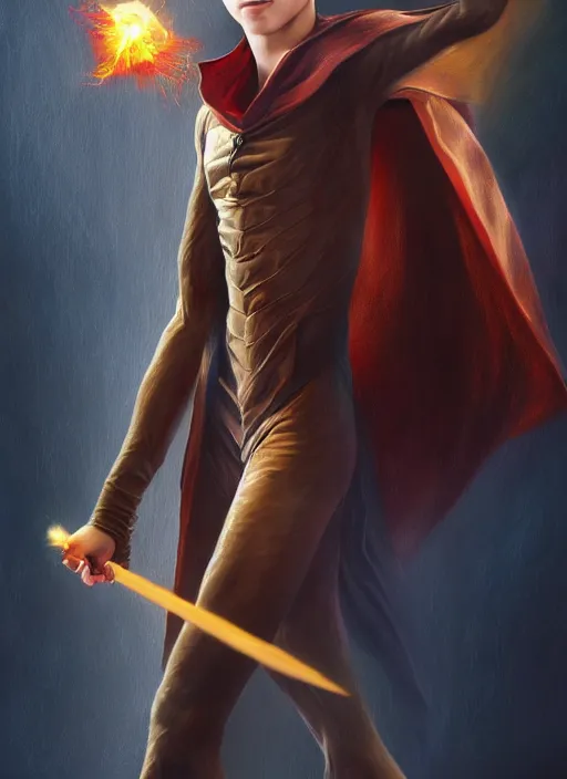 Prompt: a full head photoshot, detailed photograph of skinny young tom holland as a dark magician waving a wand, elegant, photorealism ultradetailed digital art, irina french, heraldo ortega, mandy jurgens, golden ratio, art canvas, award winning, masterpiece trending on artstation 8 k 1 5 0 mpx, hasselblade wide shot