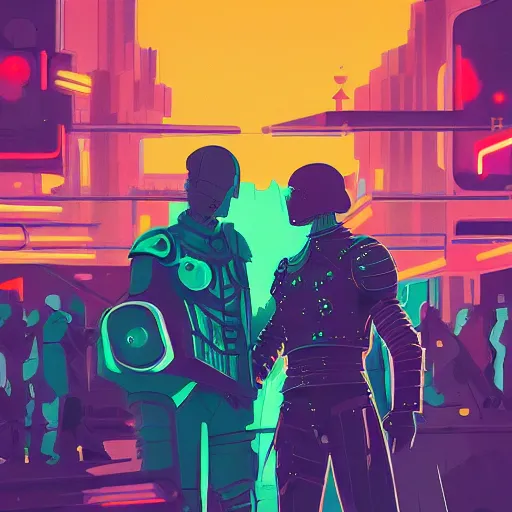 Image similar to jaime lannister and brienne of tarth fighting against a horde of neon zombies, cyberpunk art by james gilleard, cgsociety, retrofuturism, synthwave, retrowave, outrun