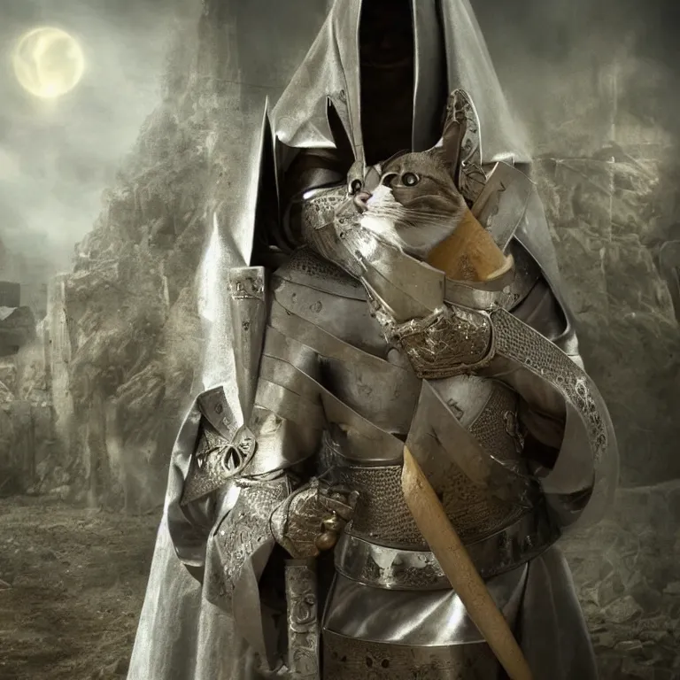 Prompt: an amazing award winning photo of a cat as a knight templar protecting the holy grail, very detailed and sharp, 4k hdr, cinematic masterpiece