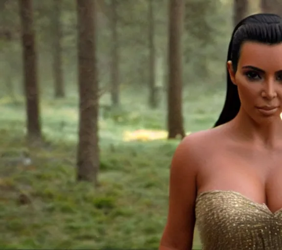 Image similar to a movie still of kim kardashian in the movie the lord of the rings