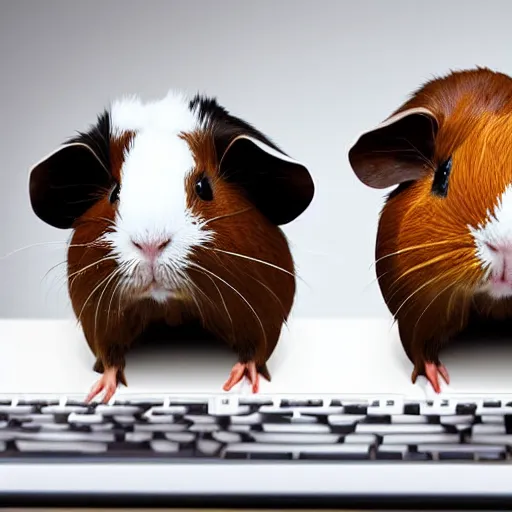 Image similar to photo of guinea pigs standing on a computer keyboard, stock art, trending on artstation, studio lighting