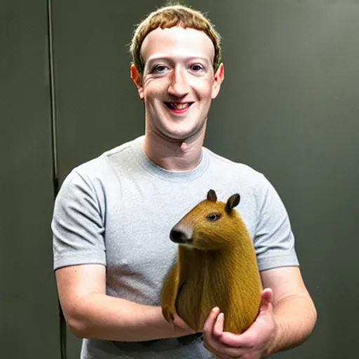 Image similar to Mark Zuckerberg holding a live capybara