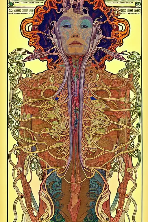 Image similar to extremely psychedelic anatomically accurate diagram of alien species, full body, intricate parts, fine details, hyper realistic, elegant minimalism, by seichen, alphonse mucha, surreal