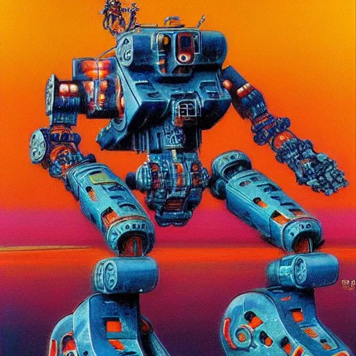 Image similar to colourful mecha robot, art drew struzan, stanley artgem lau & zdzislaw beksinski