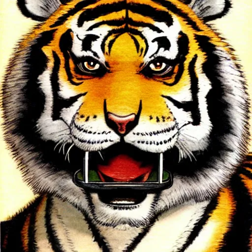 Prompt: [ tiger with mustache ] ( by kim jung gi ) ( by george morikawa ) ( by kentaro miura ) ( by eiichiro oda )