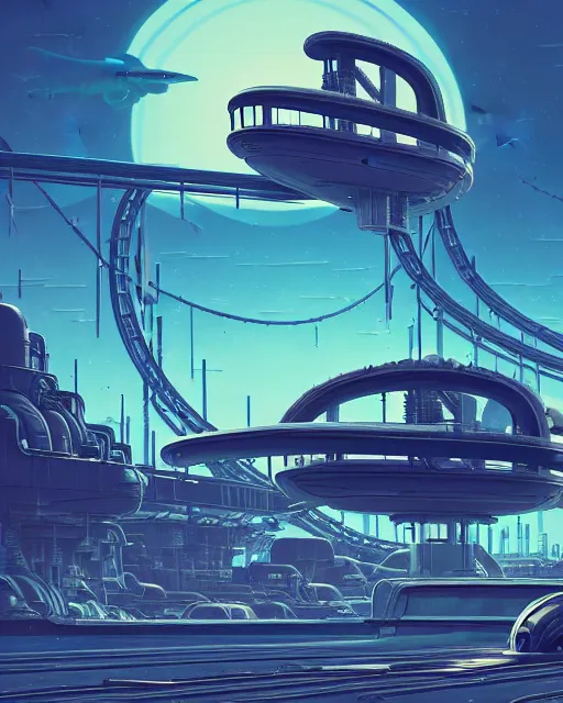 Image similar to simplicity, a roller coaster made out of simple weird organic creatures, in the style of a streamlined asymmetrical spaceship, bleak apocalyptic environment, by dan mumford, yusuke murata, makoto shinkai, ross tran, cinematic, unreal engine, cel shaded, featured on artstation, pixiv