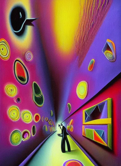 Prompt: an extremely high quality hd surrealism painting of a 3d slow-shutter galactic neon complimentary colored cartoon surrealism melting optical illusion hallway by a much more skilled version of kandinskypicasso and salvia dali the fourth, salvador dali's much much much much more talented painter cousin, 8k, clear shapes, defined edges, ultra realistic, super realistic,