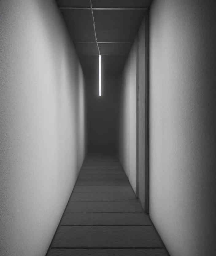 Prompt: a dark long hallway, at the end there is a mysterious door with a neonsign in the style of rhads, xf iq 4, f / 1. 4, iso 2 0 0, 1 / 1 6 0 s, 8 k, raw, featured in artstation, octane render, cinematic, elegant, intricate, 8 k,