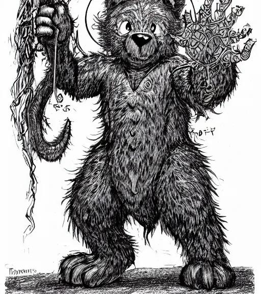 Prompt: a care bear as a d & d monster, pen - and - ink illustration, etching, by russ nicholson, david a trampier, larry elmore, 1 9 8 1, hq scan, intricate details, high contrast