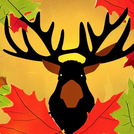 Prompt: a moose with maple leaf antlers logo, fall colors, logo