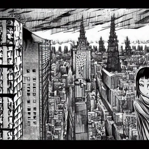 Image similar to raining city, junji ito,