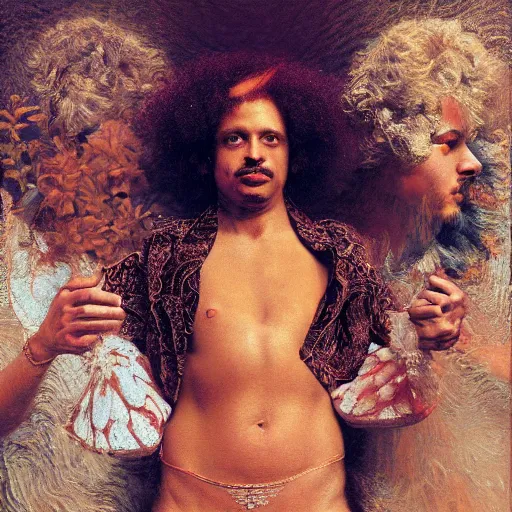 Image similar to highley detailed potrait of eric andre, painting by gaston bussiere, craig mullins, j. c. leyendecker, lights, art by ernst haeckel, john william godward, hammershøi,