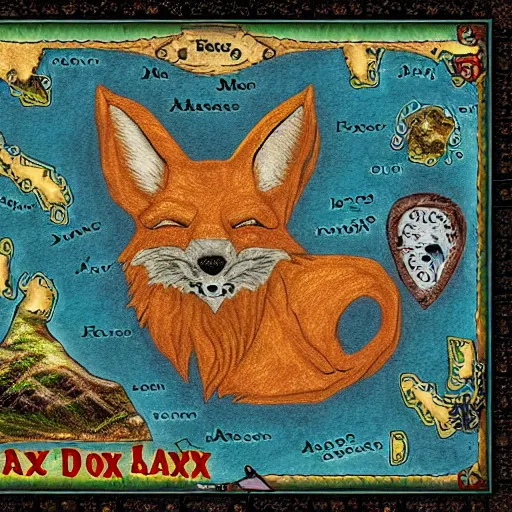 Image similar to dungeons and dragons map that is shaped like a fox, digital artwork