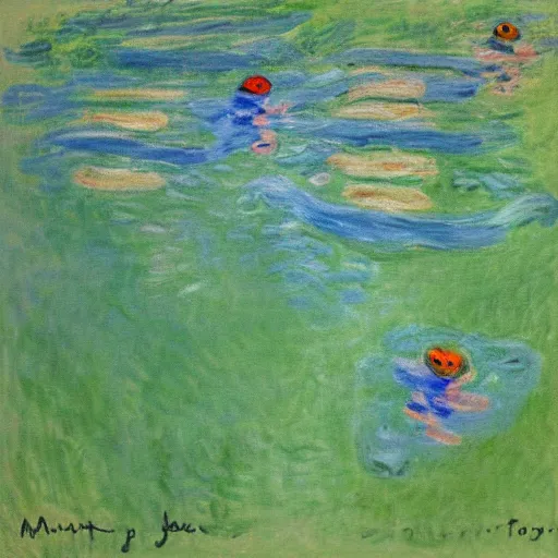 Image similar to a painting by monet of frogger