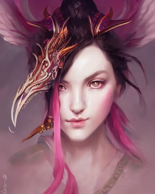 Prompt: Sakura dragon priestess portrait, maximalism, by Mandy Jurgens, Valentina Remenar, artgerm, by Charlie Bowater, James Jean, Daniel Gerhartz, Gerald Brom, intense atmospheric, intricate, lightforged, character concept, cgsociety trending on artstation