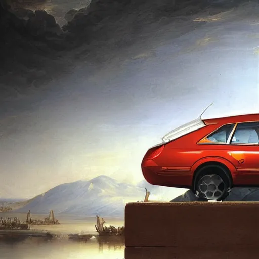 Image similar to sci fi car f1 hatchback transport design organic smooth elastic forms 20% of canvas; wall structure on the coronation of napoleon painting 20% of canvas; by Jacques-Louis David, pinterest keyshot product render, cloudy plastic ceramic material shiny gloss water reflections, ultra high detail ultra realism, 4k