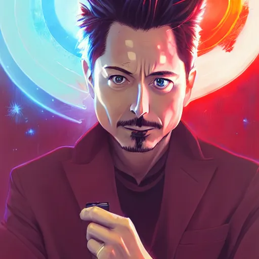 Image similar to anime portrait of elon musk as tony stark as an anime antagonist by Stanley Artgerm Lau, WLOP, Rossdraws, James Jean, Andrei Riabovitchev, Marc Simonetti, and Sakimichan, trending on artstation