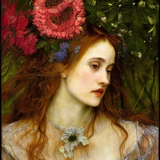 Image similar to Ophelia by John Everett Millais, painted by Arcimboldo, masterpiece