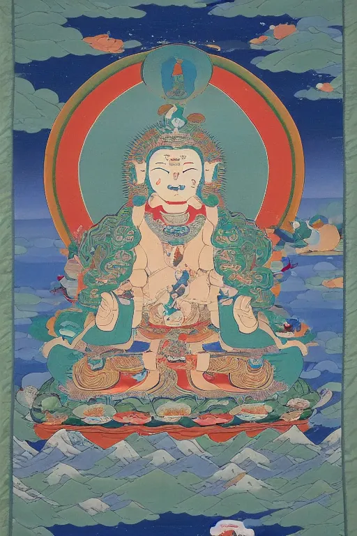 Image similar to a thangka of a polar bear