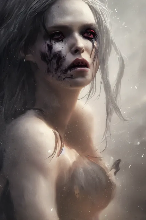 Prompt: a sexy portrait of lady death by Greg Rutkowski, Sung Choi, Mitchell Mohrhauser, Maciej Kuciara, Johnson Ting, Maxim Verehin, Peter Konig, Bloodborne, macro lens, 35mm, 8k photorealistic, cinematic lighting, HD, high details, atmospheric,