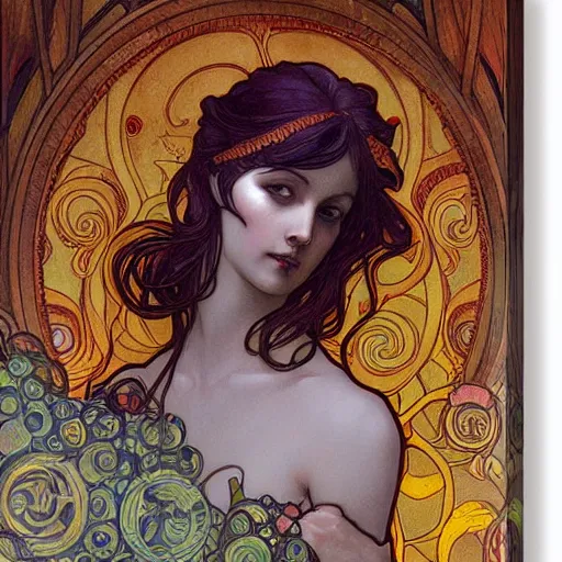 Image similar to romantic painted portrait of cortana by james jean, mucha