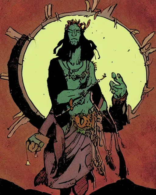 Image similar to a druid standing in a circle at the beginning of the world by mike mignola