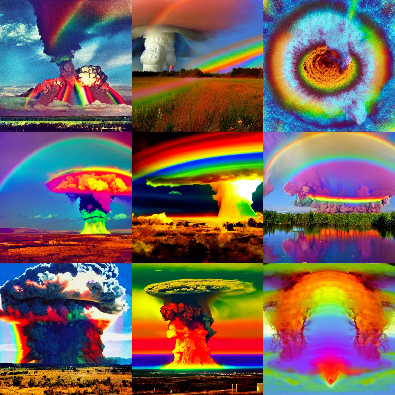 Prompt: nuclear explosion in rainbow colours