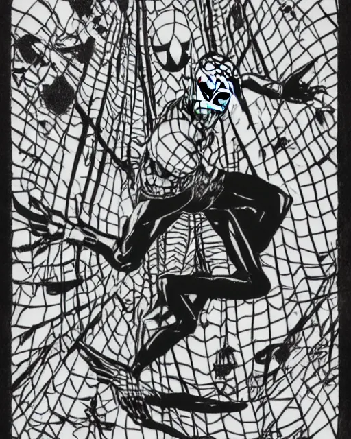 Image similar to sketch of a gold and black spider - man by steve ditko