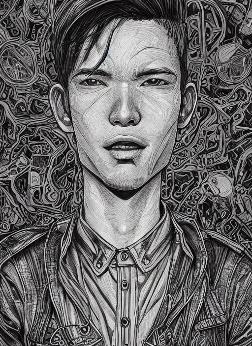 Image similar to portrait of lucas from earthbound, an ultrafine detailed illustration by james jean, intricate linework, bright colors, final fantasy, behance contest winner, vanitas, angular, altermodern, unreal engine 5 highly rendered, global illumination, radiant light, detailed and intricate environment