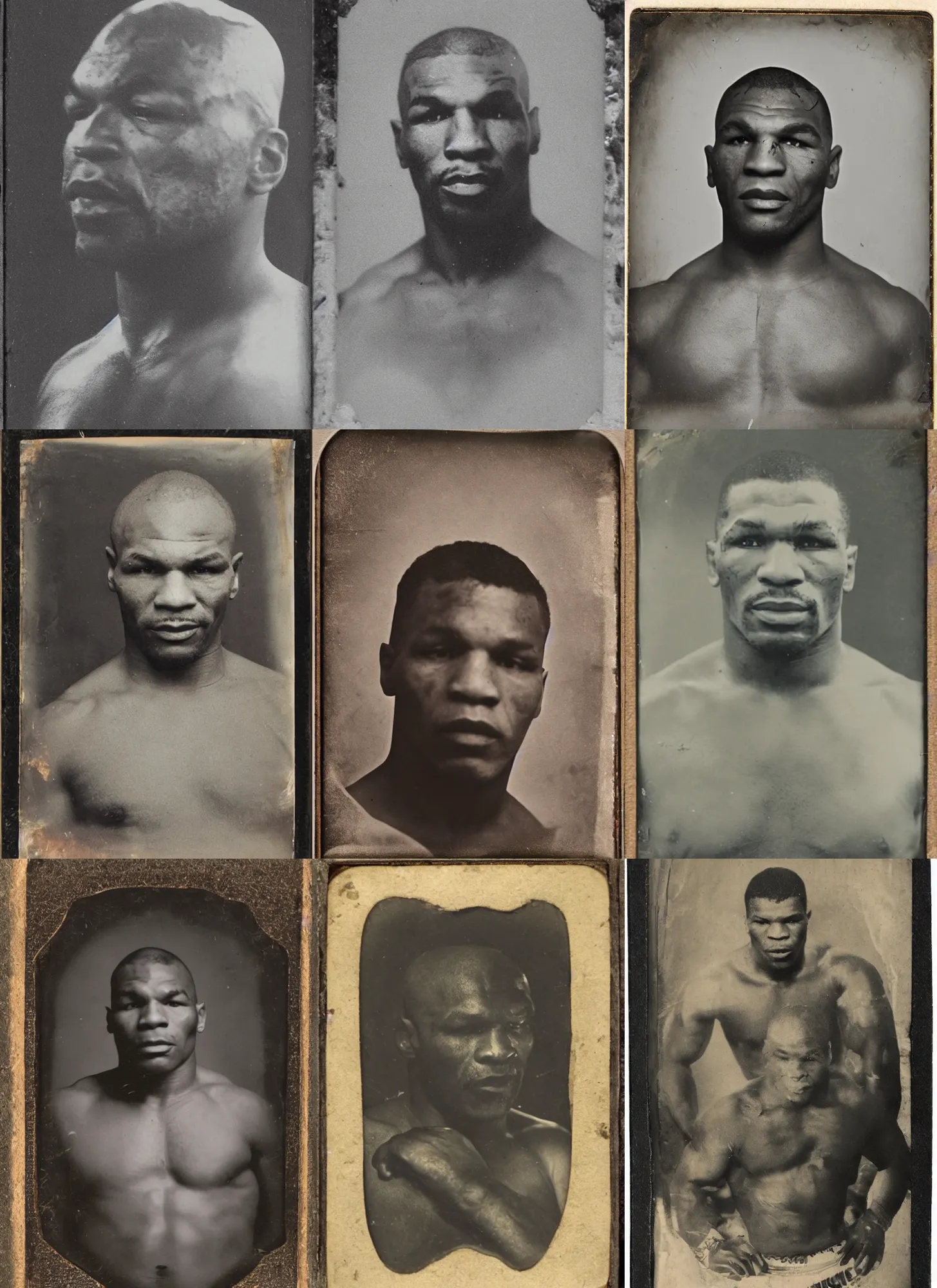 Prompt: tintype photo of mike tyson