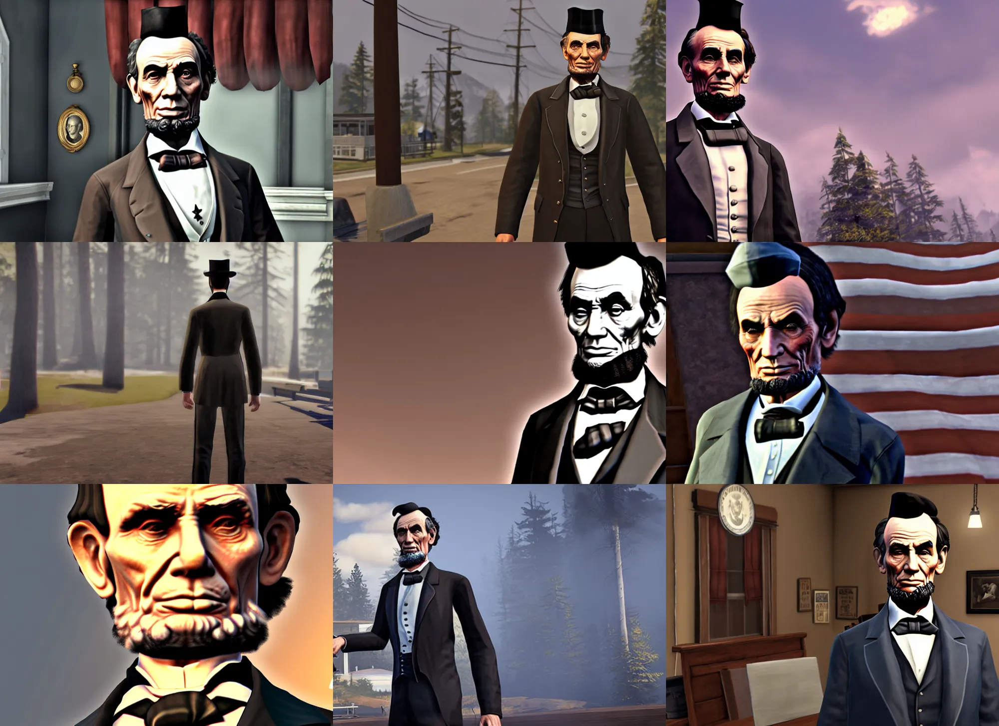 Prompt: president abraham lincoln in life is strange, wearing casual attire, pc, promotional image