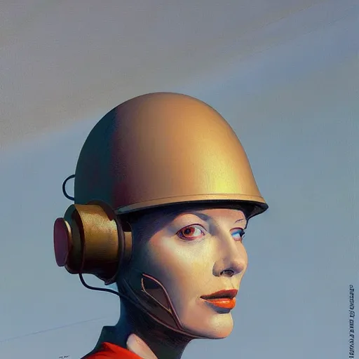 Prompt: Portrait of woman engineer with helmet, very coherent, painted by Edward Hopper, Wayne Barlowe, painted by James Gilleard, airbrush, art by JamesJean