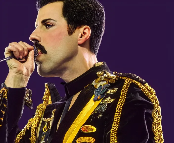 Prompt: 4 k hd, high detail photograph of freddy mercury, shot with sigma f / 4. 2, 2 5 0 mm sharp lens, wide shot, consistent, isometric view, volumetric lighting, high level texture render