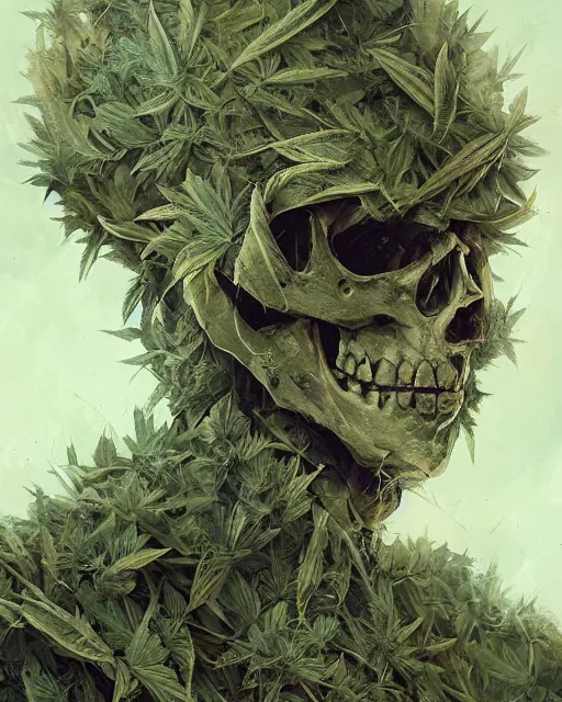 Prompt: skeleton made of weed leaves, clear sky, scifi character portrait by greg rutkowski esuthio craig mullins