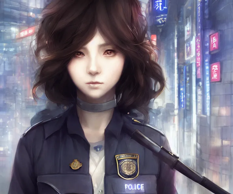 Prompt: police officer in tokyo by charlie bowater and titian and artgerm, intricate, face, symmetrical eyes, japanese akihabara street cityscape, elegant, beautiful, highly detailed, dramatic lighting, sharp focus, trending on artstation, artstationhd, artstationhq, unreal engine, 4 k, 8 k