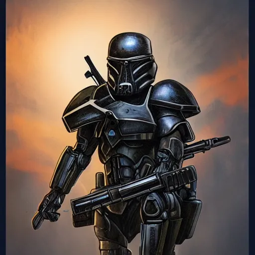 Image similar to armored alien trooper with weapons, art by marco patrito