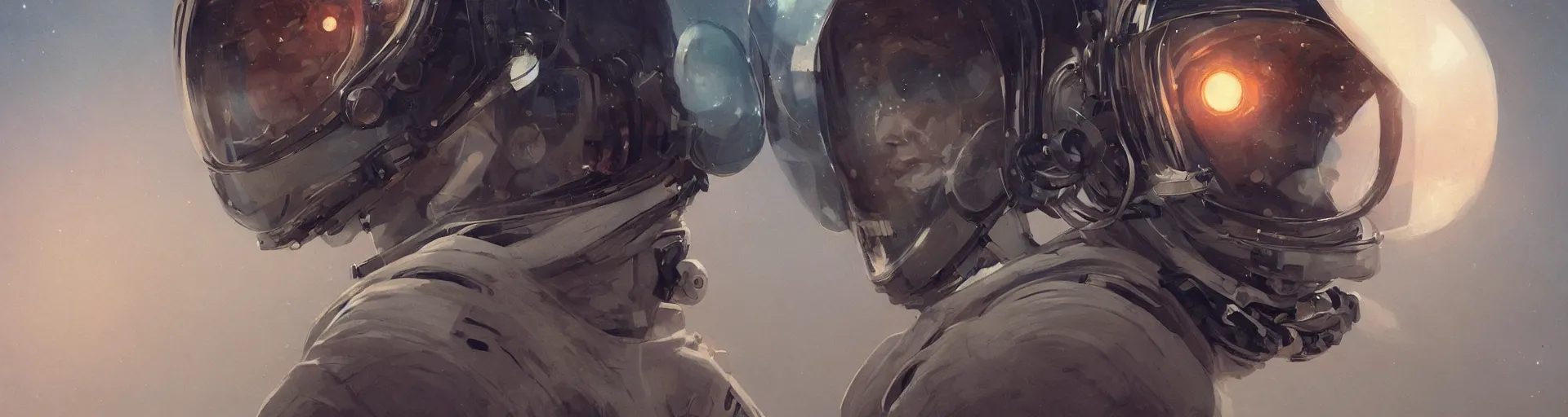 Image similar to astronaut helmet, detailed portrait, intricate complexity, by greg rutkowski, cushart krentz, artgerm, ross tran, conrad roset, takato yomamoto, ilya kuvshinov. 4 k, beautiful, cinematic dramatic atmosphere, portrait lighting