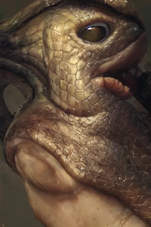 Image similar to snake on a tree, snake head close - up, snake eyes, oil painting, sunlit, paint texture, digital painting, highly detailed, artstation, sharp focus, illustration, concept art, ruan jia, charlie bowater, tom bagshaw, norman rockwell