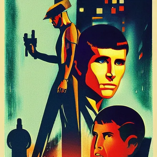 Prompt: bladerunner retro pastism sci-fi poster