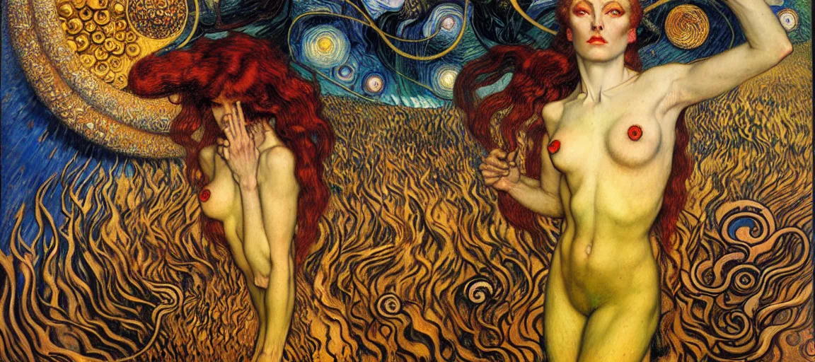 Image similar to Divine Chaos Engine by Karol Bak, Jean Delville, William Blake, Gustav Klimt, and Vincent Van Gogh, symbolist, visionary