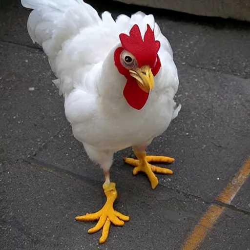 Image similar to chicken dressed as an inmate, real photo