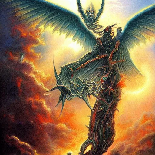 Prompt: Now I have become Death, the destroyer of worlds, artwork by artgerm, stairway to Heaven, art by Bob Eggleton