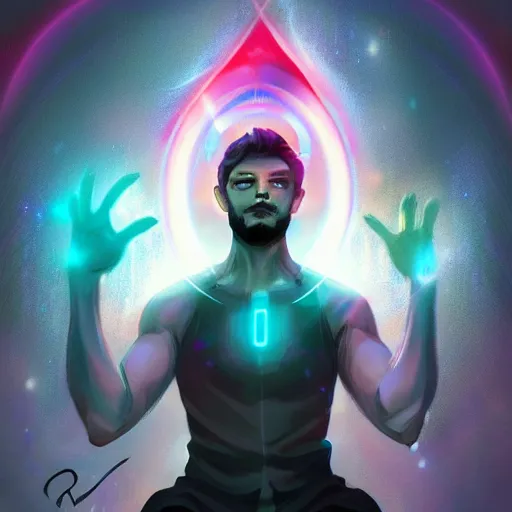 Image similar to a powerful psychic man emitting psychic powers, by ross tran,