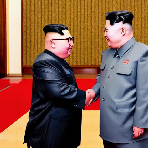 Image similar to photorealistic image of a meeting between kim jong un anf paul pot