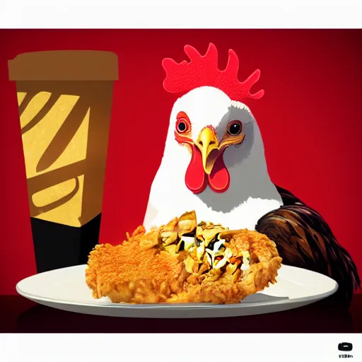 Prompt: a chicken eating kfc, photorealistic