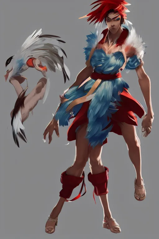 Image similar to Fashionable street fighter character with bird-like features, concept art by Jason Chan and Willian Murai, 8k, unreal engine