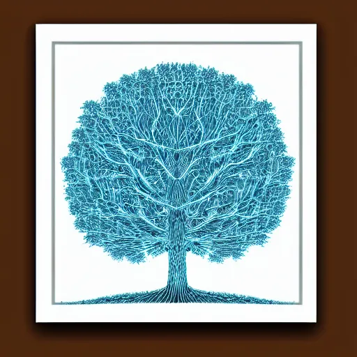Prompt: simple tree fractal, cyan and white